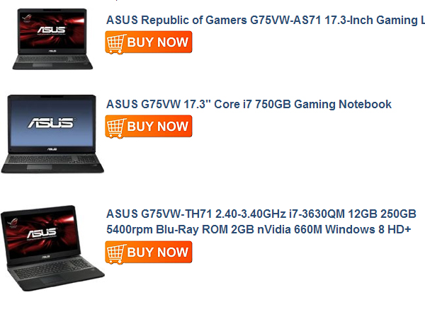 ASUS G75VW-TH71 2.40-3.40GHz i7-3630QM 12GB 250GB SSD + 1TB 5400rpm Blu-Ray ROM 2GB nVidia 660M Windows 8 HD+