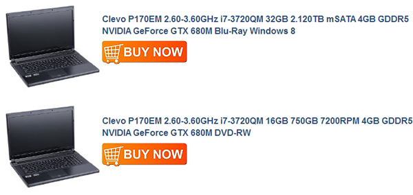 Clevo P170EM 2.60-3.60GHz i7-3720QM 16GB 750GB 7200RPM 4GB GDDR5 NVIDIA GeForce GTX 680M DVD-RW